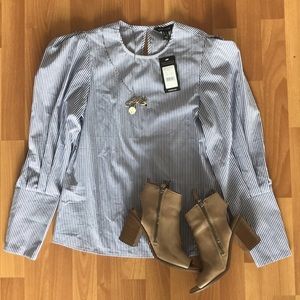 New Look Fine Stripe Sleeve Drama Blouse | NWT ✨